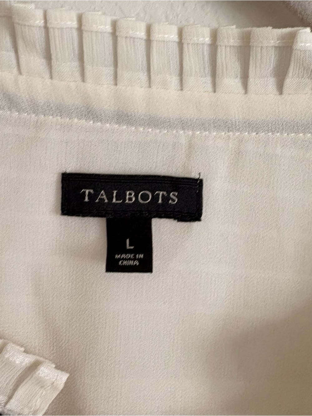 Talbots Cream Tie-Neck Long Sleeve Blouse with Navy Trim size L - Picture 5 of 7